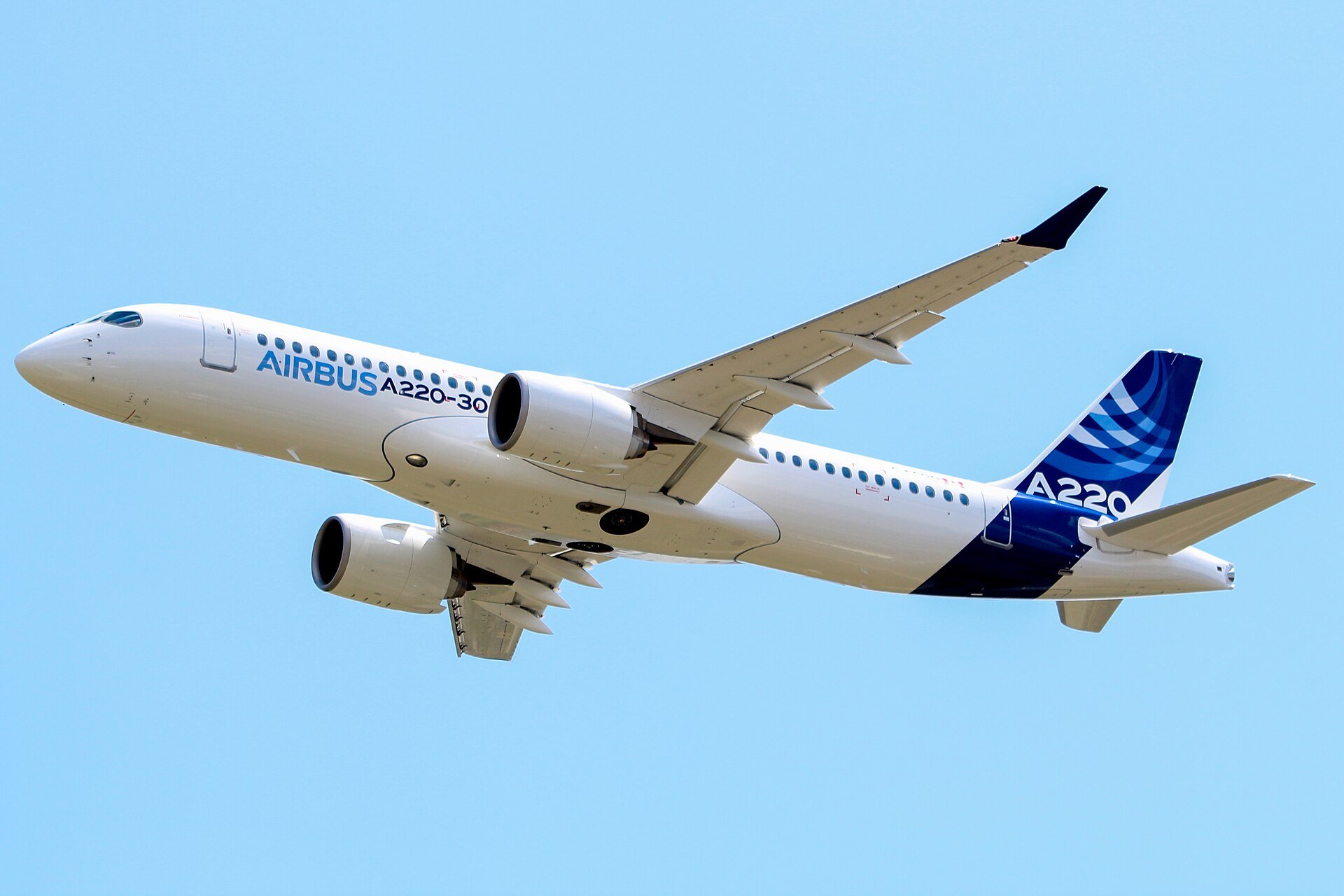 An Airbus A220-300 in flight