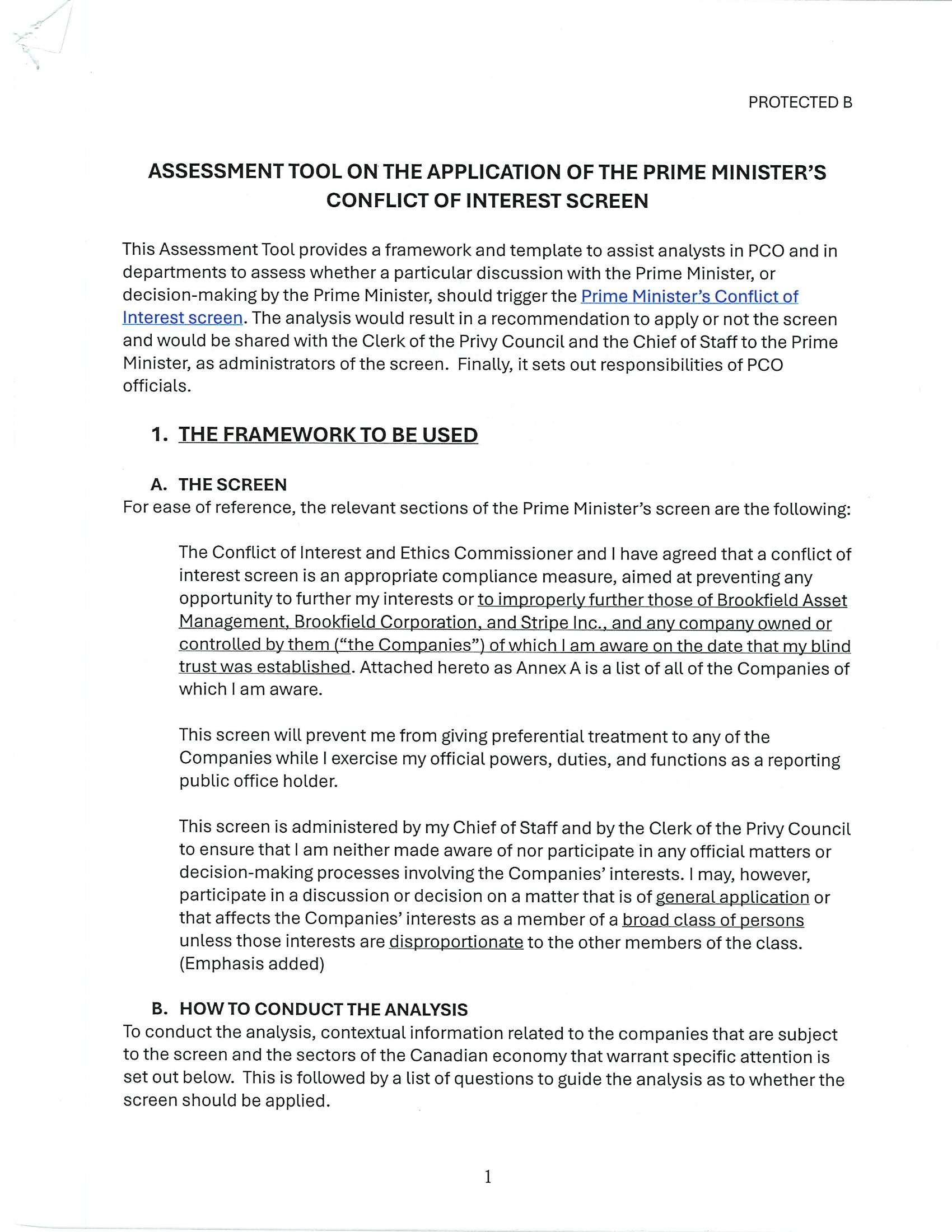 Assessment Tool page 1 — Framework overview