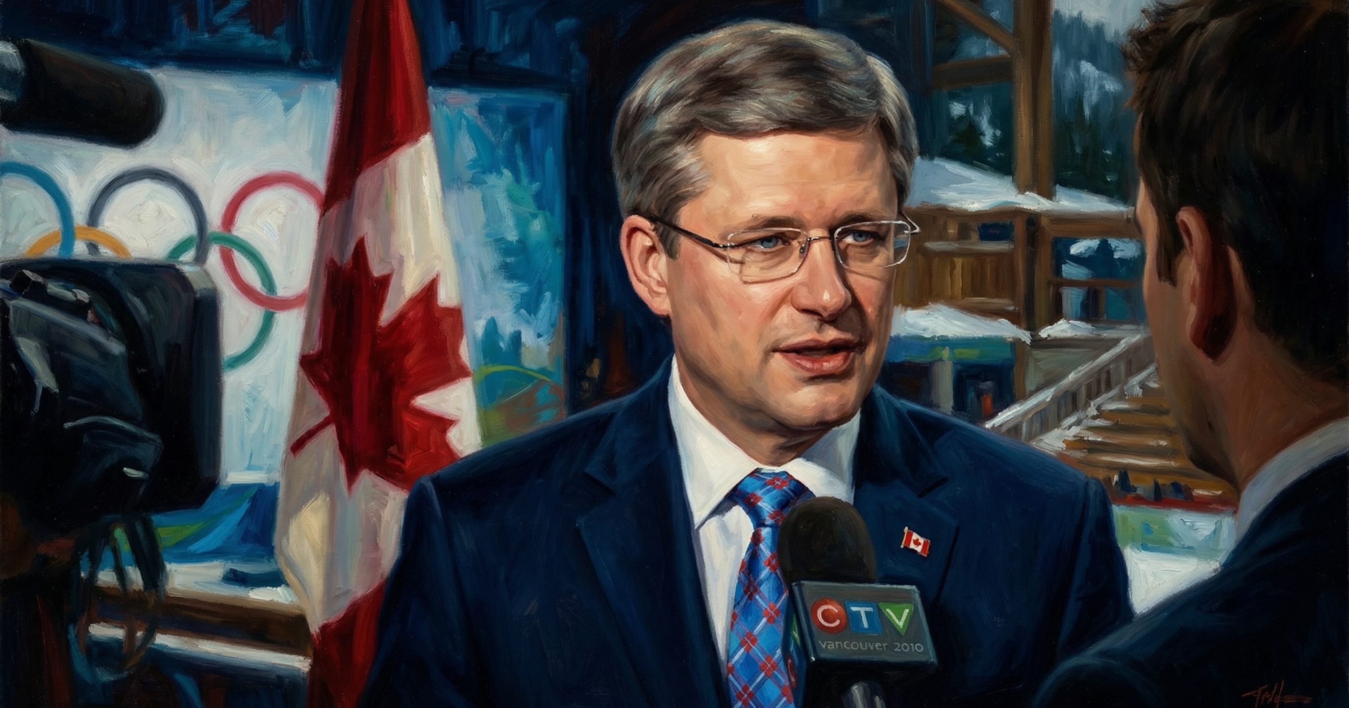 Prime Minister Stephen Harper interviewed at the Olympics