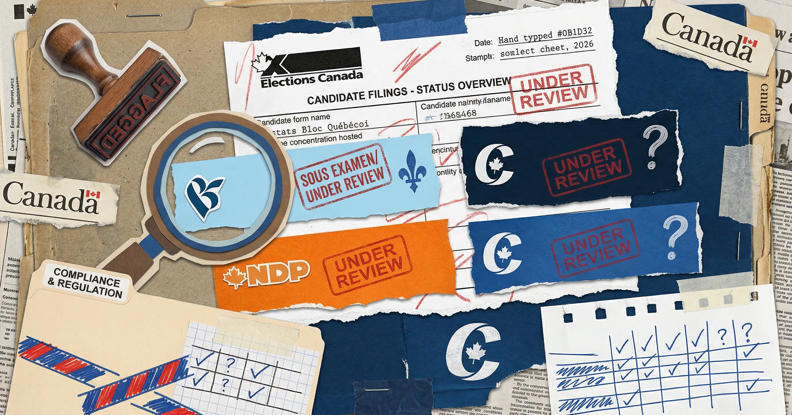 Which NDP and Bloc candidate filings are under review by Elections Canada?